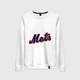 Женский свитшот хлопок с принтом Mets в Белгороде, 100% хлопок | прямой крой, круглый вырез, на манжетах и по низу широкая трикотажная резинка  | baseball | mets | new york mets | бейсбол | нью йорк метс | спорт