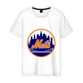 Мужская футболка хлопок с принтом New York Mets в Белгороде, 100% хлопок | прямой крой, круглый вырез горловины, длина до линии бедер, слегка спущенное плечо. | Тематика изображения на принте: baseball | mets | new york mets | бейсбол | нью йорк метс | спорт