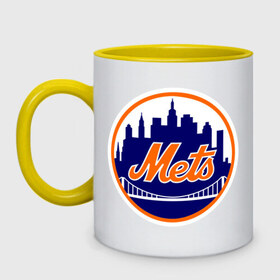 Кружка двухцветная с принтом New York Mets в Белгороде, керамика | объем — 330 мл, диаметр — 80 мм. Цветная ручка и кайма сверху, в некоторых цветах — вся внутренняя часть | baseball | mets | new york mets | бейсбол | нью йорк метс | спорт