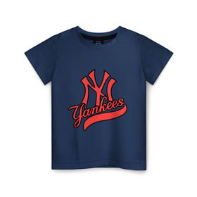 Детская футболка хлопок с принтом New York Yankees logo в Белгороде, 100% хлопок | круглый вырез горловины, полуприлегающий силуэт, длина до линии бедер | baseball | new york yankees | бейсбол | нью йорк янкиз | спорт | янки