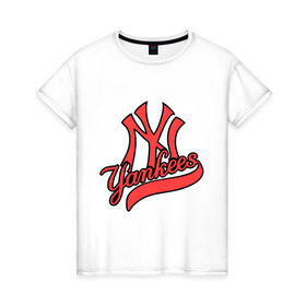 Женская футболка хлопок с принтом New York Yankees logo в Белгороде, 100% хлопок | прямой крой, круглый вырез горловины, длина до линии бедер, слегка спущенное плечо | baseball | new york yankees | бейсбол | нью йорк янкиз | спорт | янки