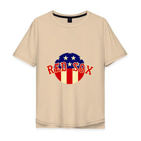 Мужская футболка хлопок Oversize с принтом Red Sox в Белгороде, 100% хлопок | свободный крой, круглый ворот, “спинка” длиннее передней части | Тематика изображения на принте: baseball | boston red sox | бейсбол | бостон | красные носки | ред сокс | спорт