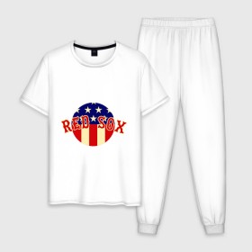 Мужская пижама хлопок с принтом Red Sox в Белгороде, 100% хлопок | брюки и футболка прямого кроя, без карманов, на брюках мягкая резинка на поясе и по низу штанин
 | baseball | boston red sox | бейсбол | бостон | красные носки | ред сокс | спорт