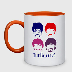 Кружка двухцветная с принтом The Beatles faces в Белгороде, керамика | объем — 330 мл, диаметр — 80 мм. Цветная ручка и кайма сверху, в некоторых цветах — вся внутренняя часть | beatles | the beatles | the beatles faces | бителс