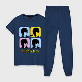 Женская пижама хлопок с принтом The Beatles pop art в Белгороде, 100% хлопок | брюки и футболка прямого кроя, без карманов, на брюках мягкая резинка на поясе и по низу штанин | beatles | the beatles | the beatles pop art | бителс