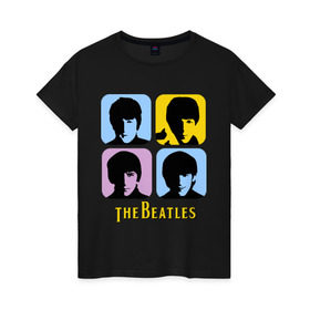 Женская футболка хлопок с принтом The Beatles pop art в Белгороде, 100% хлопок | прямой крой, круглый вырез горловины, длина до линии бедер, слегка спущенное плечо | beatles | the beatles | the beatles pop art | бителс