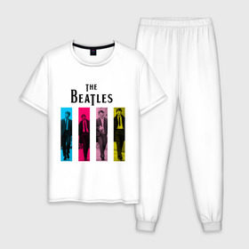 Мужская пижама хлопок с принтом Walking Beatles в Белгороде, 100% хлопок | брюки и футболка прямого кроя, без карманов, на брюках мягкая резинка на поясе и по низу штанин
 | beatles | the beatles | walking beatles | бителс