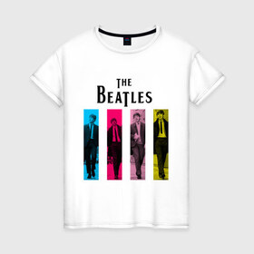 Женская футболка хлопок с принтом Walking Beatles в Белгороде, 100% хлопок | прямой крой, круглый вырез горловины, длина до линии бедер, слегка спущенное плечо | beatles | the beatles | walking beatles | бителс