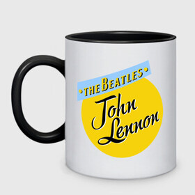 Кружка двухцветная с принтом John Lennon The Beatles в Белгороде, керамика | объем — 330 мл, диаметр — 80 мм. Цветная ручка и кайма сверху, в некоторых цветах — вся внутренняя часть | beatles | john lennon | the beatles | бителс | джон ленон