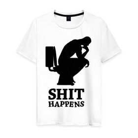 Мужская футболка хлопок с принтом Shit Happens в Белгороде, 100% хлопок | прямой крой, круглый вырез горловины, длина до линии бедер, слегка спущенное плечо. | поршивое настроение | силуэт | человек