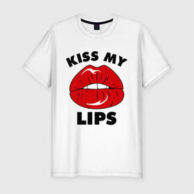 Мужская футболка премиум с принтом Kiss my Lips в Белгороде, 92% хлопок, 8% лайкра | приталенный силуэт, круглый вырез ворота, длина до линии бедра, короткий рукав | kiss | lips | swag | губы | поцелуй | сваг | свог | свэг