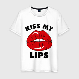 Мужская футболка хлопок с принтом Kiss my Lips в Белгороде, 100% хлопок | прямой крой, круглый вырез горловины, длина до линии бедер, слегка спущенное плечо. | kiss | lips | swag | губы | поцелуй | сваг | свог | свэг