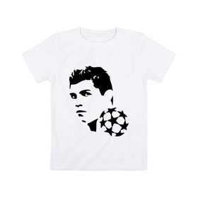 Детская футболка хлопок с принтом C.Ronaldo в Белгороде, 100% хлопок | круглый вырез горловины, полуприлегающий силуэт, длина до линии бедер | football | footballplayer | real madrid | криштиану роналдо | реал мадрилд | футбол | футболерывкашники