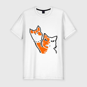 Мужская футболка премиум с принтом Рокерский котейка в Белгороде, 92% хлопок, 8% лайкра | приталенный силуэт, круглый вырез ворота, длина до линии бедра, короткий рукав | котейка | рокерский котейка