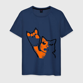 Мужская футболка хлопок с принтом Рокерский котейка в Белгороде, 100% хлопок | прямой крой, круглый вырез горловины, длина до линии бедер, слегка спущенное плечо. | котейка | рокерский котейка