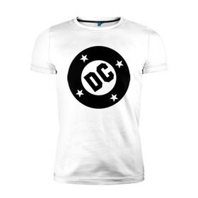 Мужская футболка премиум с принтом DC в Белгороде, 92% хлопок, 8% лайкра | приталенный силуэт, круглый вырез ворота, длина до линии бедра, короткий рукав | ac dc | acdc | группы | музыка | рок группы