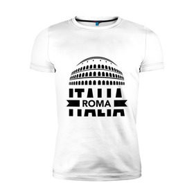 Мужская футболка премиум с принтом Italia в Белгороде, 92% хлопок, 8% лайкра | приталенный силуэт, круглый вырез ворота, длина до линии бедра, короткий рукав | italia | roma | италия | колизей | рим