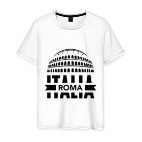 Мужская футболка хлопок с принтом Italia в Белгороде, 100% хлопок | прямой крой, круглый вырез горловины, длина до линии бедер, слегка спущенное плечо. | Тематика изображения на принте: italia | roma | италия | колизей | рим