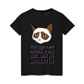 Женская футболка хлопок с принтом Есть два типа людей в Белгороде, 100% хлопок | прямой крой, круглый вырез горловины, длина до линии бедер, слегка спущенное плечо | два типа людей | интернет приколы | кот мем | недовольный кот | они мне не нравятся | хмурый кот