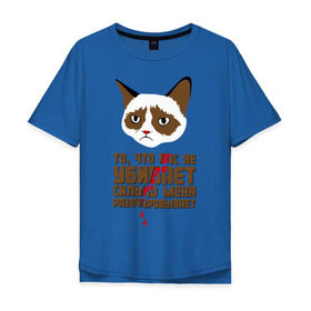 Мужская футболка хлопок Oversize с принтом То, что вас не убивает в Белгороде, 100% хлопок | свободный крой, круглый ворот, “спинка” длиннее передней части | Тематика изображения на принте: интернет приколы | кот мем | недовольный кот | сильно меня разочаровывает | хмурый кот