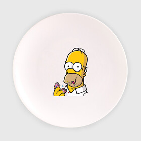 Тарелка 3D с принтом Гомер с  Пончиком в Белгороде, фарфор | диаметр - 210 мм
диаметр для нанесения принта - 120 мм | homer simpsons | simpsons | гомер симпсон | для влюбленных | для двоих | для пар | парные | симпсоны