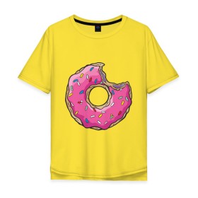 Мужская футболка хлопок Oversize с принтом Пончик Гомера в Белгороде, 100% хлопок | свободный крой, круглый ворот, “спинка” длиннее передней части | Тематика изображения на принте: для влюбленных | для двоих | для пар | парные | пончики