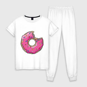 Женская пижама хлопок с принтом Пончик Гомера в Белгороде, 100% хлопок | брюки и футболка прямого кроя, без карманов, на брюках мягкая резинка на поясе и по низу штанин | для влюбленных | для двоих | для пар | парные | пончики