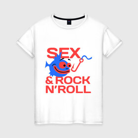 Женская футболка хлопок с принтом Sex Fishing and Rocknroll в Белгороде, 100% хлопок | прямой крой, круглый вырез горловины, длина до линии бедер, слегка спущенное плечо | 