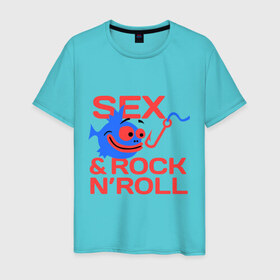 Мужская футболка хлопок с принтом Sex Fishing and Rocknroll в Белгороде, 100% хлопок | прямой крой, круглый вырез горловины, длина до линии бедер, слегка спущенное плечо. | Тематика изображения на принте: 