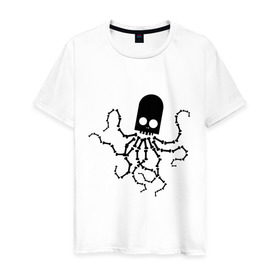 Мужская футболка хлопок с принтом скелет осьминога в Белгороде, 100% хлопок | прямой крой, круглый вырез горловины, длина до линии бедер, слегка спущенное плечо. | скелет