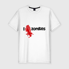Мужская футболка премиум с принтом i love zombies(я люблю зомби) в Белгороде, 92% хлопок, 8% лайкра | приталенный силуэт, круглый вырез ворота, длина до линии бедра, короткий рукав | зомби