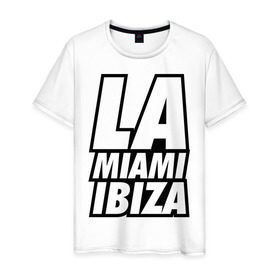 Мужская футболка хлопок с принтом LA Miami Ibiza в Белгороде, 100% хлопок | прямой крой, круглый вырез горловины, длина до линии бедер, слегка спущенное плечо. | Тематика изображения на принте: 