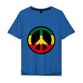 Мужская футболка хлопок Oversize с принтом Peace simbol в Белгороде, 100% хлопок | свободный крой, круглый ворот, “спинка” длиннее передней части | reggae | мир | раста | растафари