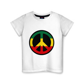 Детская футболка хлопок с принтом Peace simbol в Белгороде, 100% хлопок | круглый вырез горловины, полуприлегающий силуэт, длина до линии бедер | reggae | мир | раста | растафари