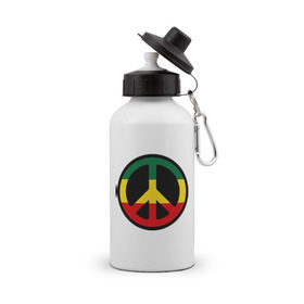 Бутылка спортивная с принтом Peace simbol в Белгороде, металл | емкость — 500 мл, в комплекте две пластиковые крышки и карабин для крепления | reggae | мир | раста | растафари