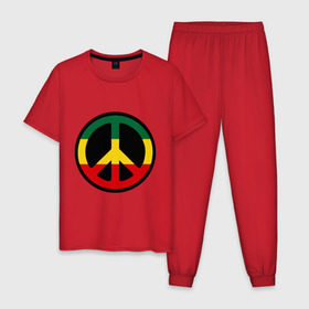 Мужская пижама хлопок с принтом Peace simbol в Белгороде, 100% хлопок | брюки и футболка прямого кроя, без карманов, на брюках мягкая резинка на поясе и по низу штанин
 | reggae | мир | раста | растафари