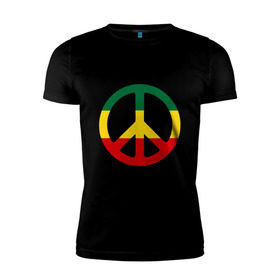 Мужская футболка премиум с принтом Peace simbol в Белгороде, 92% хлопок, 8% лайкра | приталенный силуэт, круглый вырез ворота, длина до линии бедра, короткий рукав | reggae | мир | раста | растафари