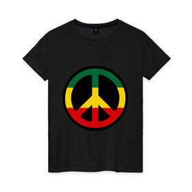 Женская футболка хлопок с принтом Peace simbol в Белгороде, 100% хлопок | прямой крой, круглый вырез горловины, длина до линии бедер, слегка спущенное плечо | reggae | мир | раста | растафари