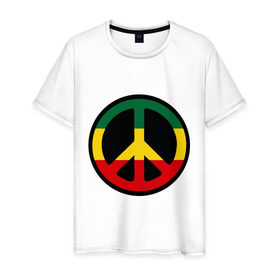 Мужская футболка хлопок с принтом Peace simbol в Белгороде, 100% хлопок | прямой крой, круглый вырез горловины, длина до линии бедер, слегка спущенное плечо. | reggae | мир | раста | растафари
