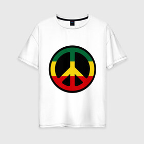 Женская футболка хлопок Oversize с принтом Peace simbol в Белгороде, 100% хлопок | свободный крой, круглый ворот, спущенный рукав, длина до линии бедер
 | reggae | мир | раста | растафари