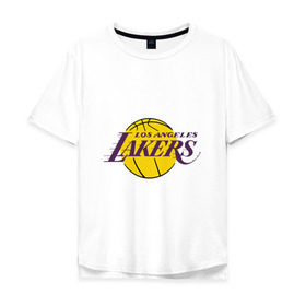 Мужская футболка хлопок Oversize с принтом LA Lakers в Белгороде, 100% хлопок | свободный крой, круглый ворот, “спинка” длиннее передней части | basketball | lakers | media | nba | toplanding | баскетболл | лейкерс | лого баскетбольных клубов | лос анджелес | нба