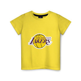 Детская футболка хлопок с принтом LA Lakers в Белгороде, 100% хлопок | круглый вырез горловины, полуприлегающий силуэт, длина до линии бедер | Тематика изображения на принте: basketball | lakers | media | nba | toplanding | баскетболл | лейкерс | лого баскетбольных клубов | лос анджелес | нба