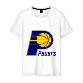 Мужская футболка хлопок с принтом Pacers в Белгороде, 100% хлопок | прямой крой, круглый вырез горловины, длина до линии бедер, слегка спущенное плечо. | basketball | nba | баскетболл | лого баскетбольных клубов | нба