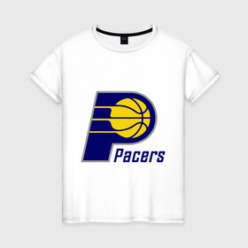 Женская футболка хлопок с принтом Pacers в Белгороде, 100% хлопок | прямой крой, круглый вырез горловины, длина до линии бедер, слегка спущенное плечо | basketball | nba | баскетболл | лого баскетбольных клубов | нба
