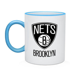 Кружка двухцветная с принтом Nets Brooklyn в Белгороде, керамика | объем — 330 мл, диаметр — 80 мм. Цветная ручка и кайма сверху, в некоторых цветах — вся внутренняя часть | бруклин