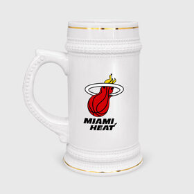 Кружка пивная с принтом Miami Heat-logo в Белгороде,  керамика (Материал выдерживает высокую температуру, стоит избегать резкого перепада температур) |  объем 630 мл | basketball | nba | баскетболл | лого баскетбольных клубов | майами | нба