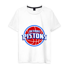 Мужская футболка хлопок с принтом Detroit Pistons - logo в Белгороде, 100% хлопок | прямой крой, круглый вырез горловины, длина до линии бедер, слегка спущенное плечо. | basketball | nba | баскетболл | детроит | лого баскетбольных клубов | нба
