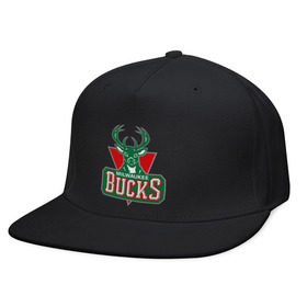Кепка снепбек с прямым козырьком с принтом Milwaukee Bucks - logo в Белгороде, хлопок 100% |  | basketball | nba | баскетболл | лого баскетбольных клубов | нба