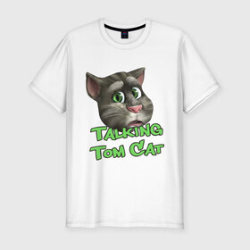 Мужская футболка премиум с принтом Talking Tom Cat в Белгороде, 92% хлопок, 8% лайкра | приталенный силуэт, круглый вырез ворота, длина до линии бедра, короткий рукав | говорящий кот том | игровые приложения | игры