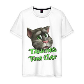 Мужская футболка хлопок с принтом Talking Tom Cat в Белгороде, 100% хлопок | прямой крой, круглый вырез горловины, длина до линии бедер, слегка спущенное плечо. | Тематика изображения на принте: говорящий кот том | игровые приложения | игры